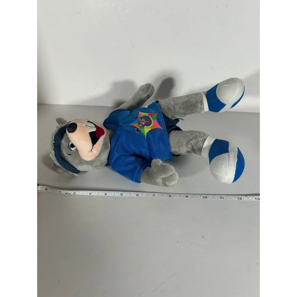 Chuck E Cheese Plush 2008 Mascot Mouse Blue Jersey Denim Hat 12 Inch Stuffed Toy
